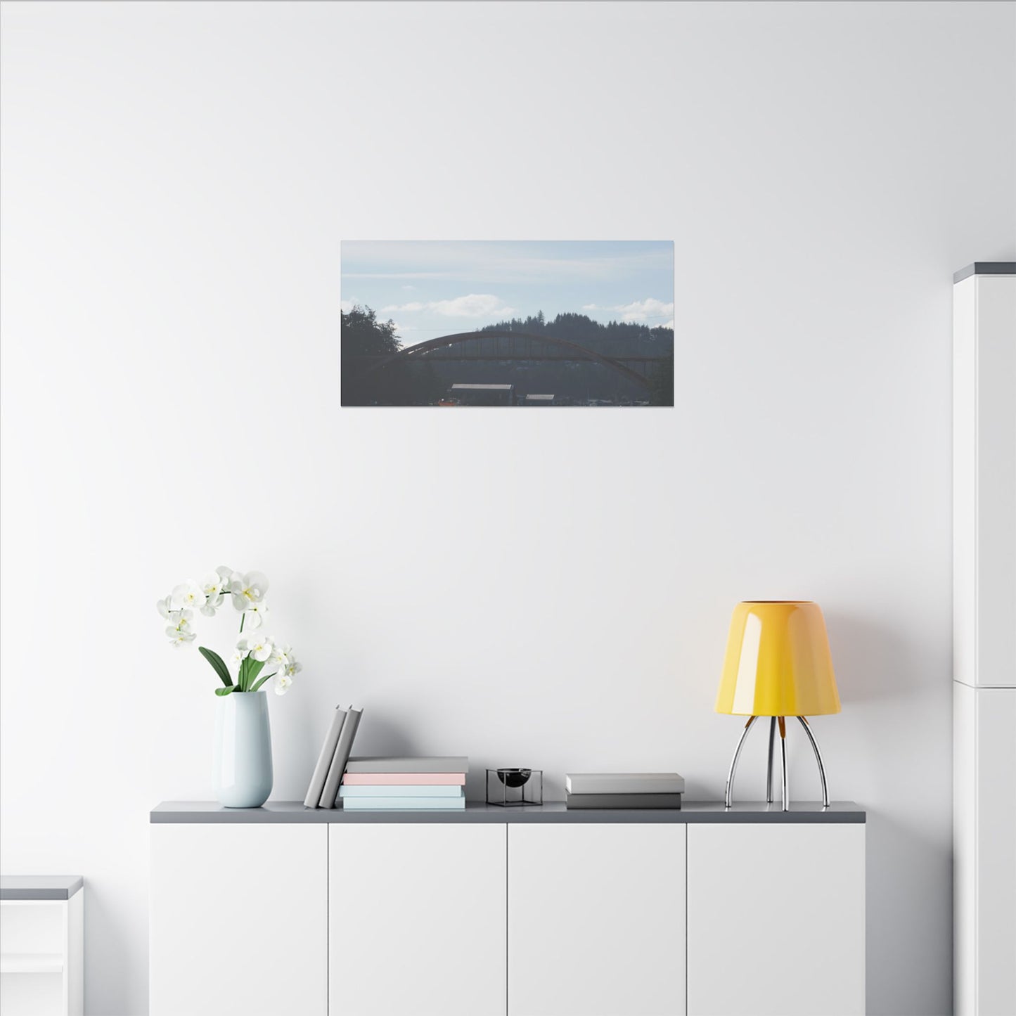 Scenic Bridge Matte Canvas Wall Art - Tranquil River Landscape