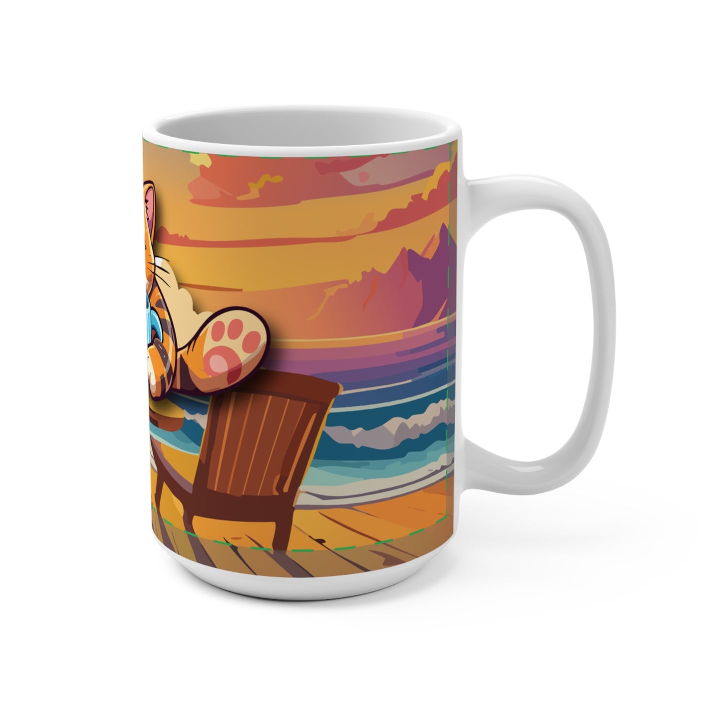 Cozy Cat Mug 15oz - Perfect for Cat Lovers Relaxing by the Sea