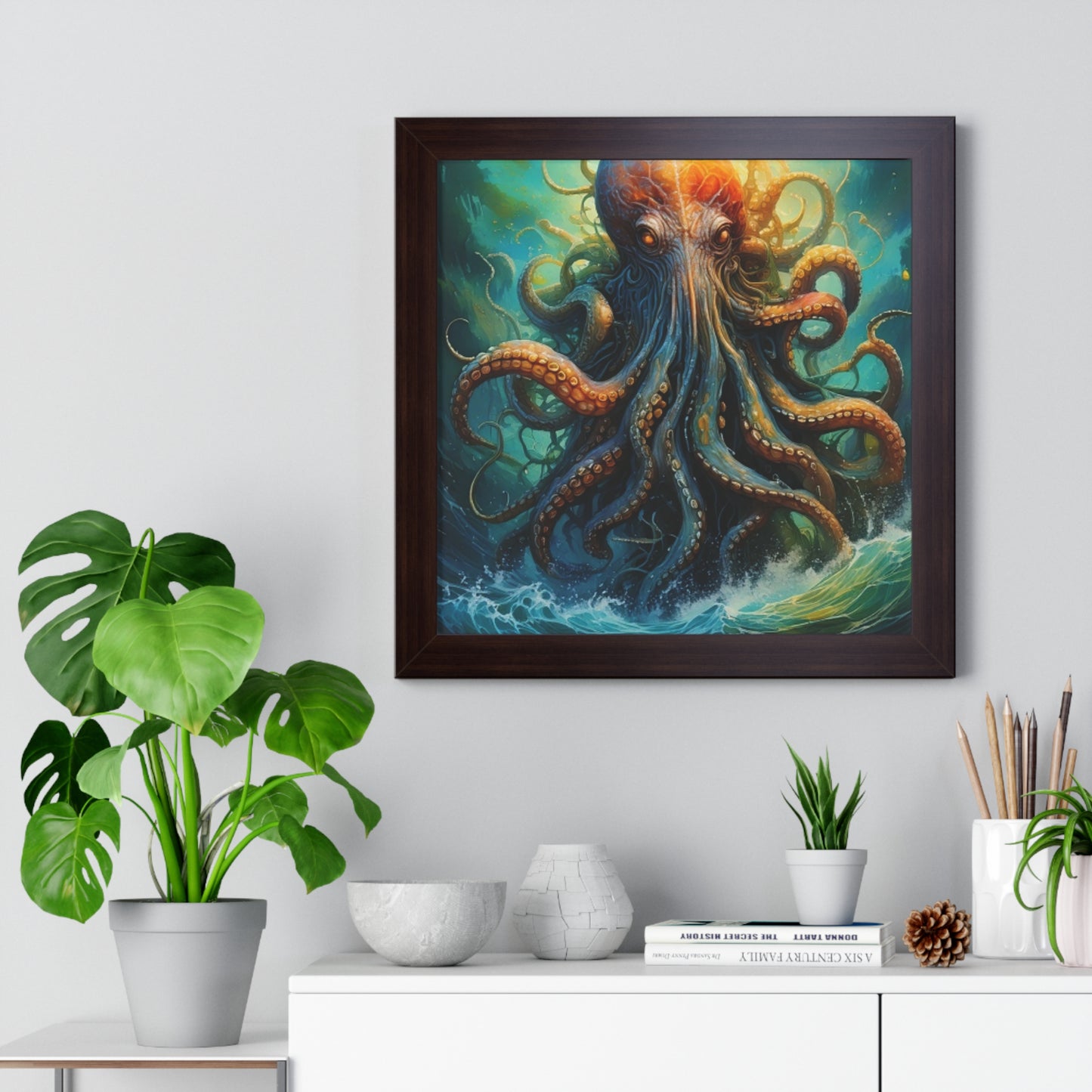 Octopus Art Print - Framed Vertical Poster for Nautical Decor