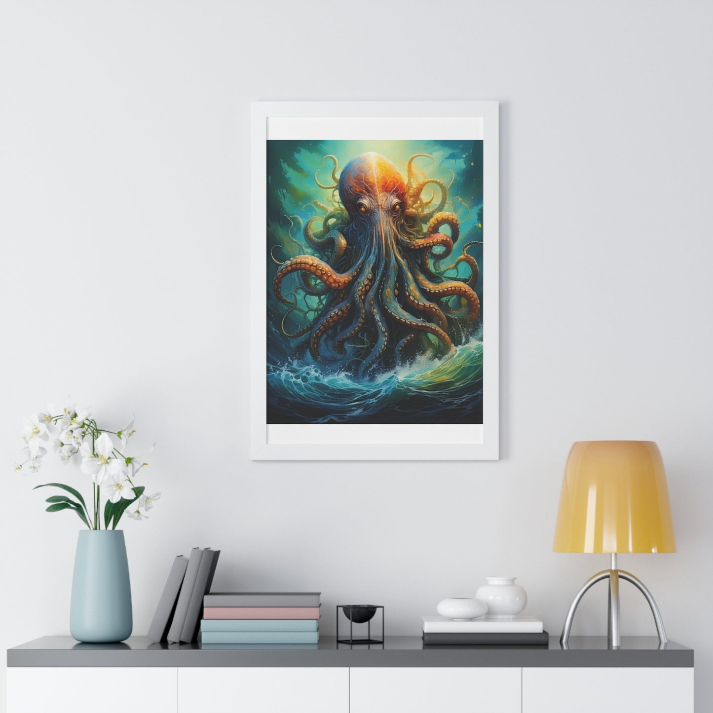 Octopus Art Print - Framed Vertical Poster for Nautical Decor