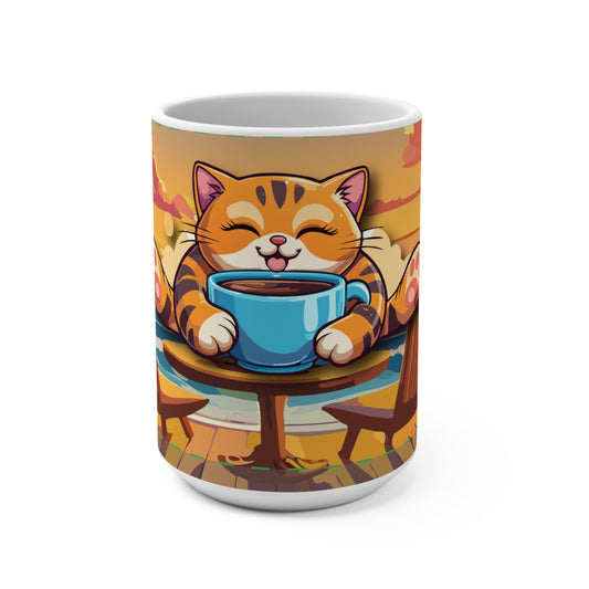 Cozy Cat Mug 15oz - Perfect for Cat Lovers Relaxing by the Sea