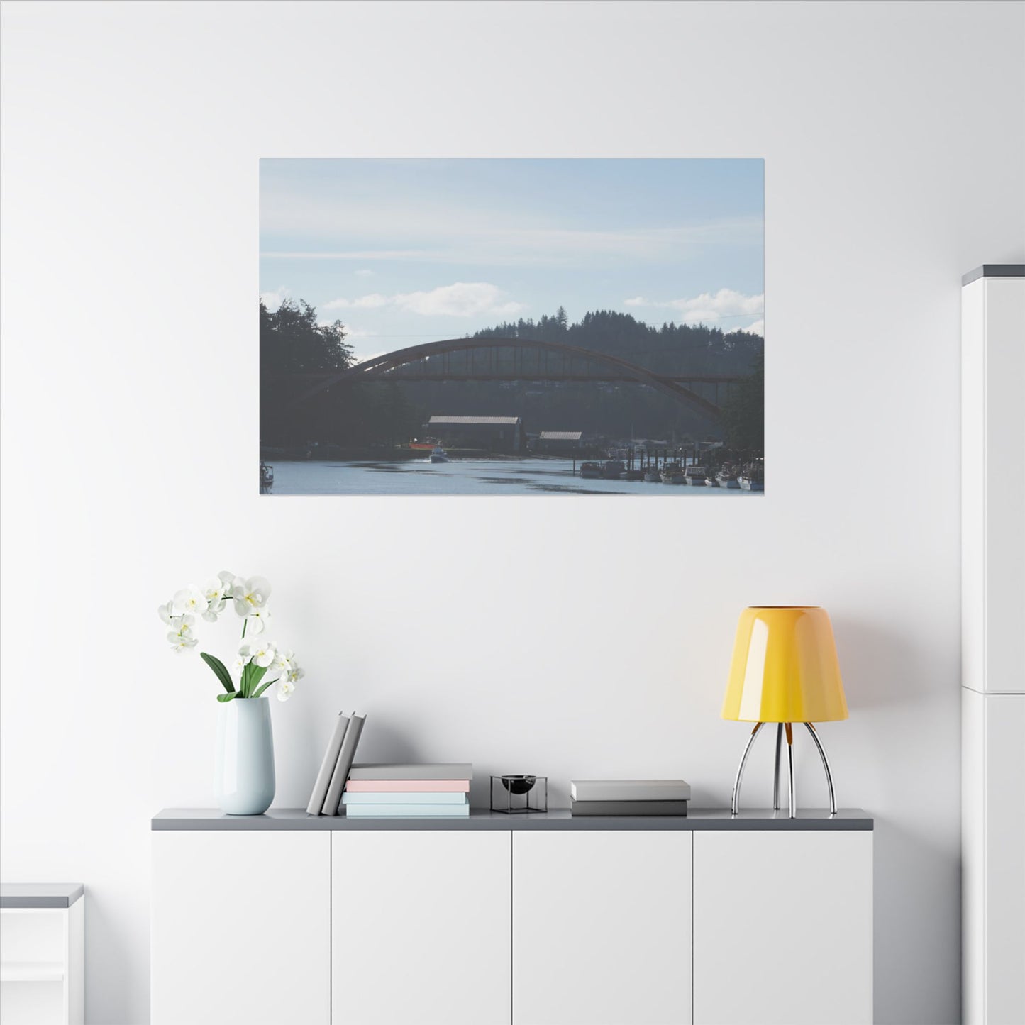 Scenic Bridge Matte Canvas Wall Art - Tranquil River Landscape