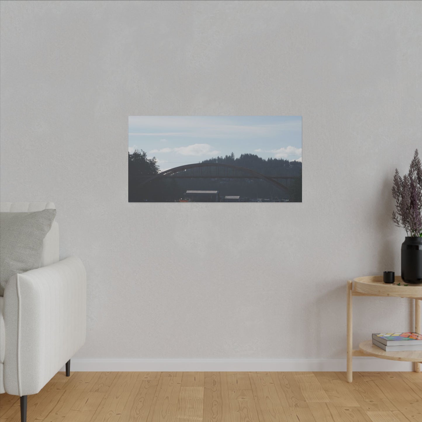 Scenic Bridge Matte Canvas Wall Art - Tranquil River Landscape