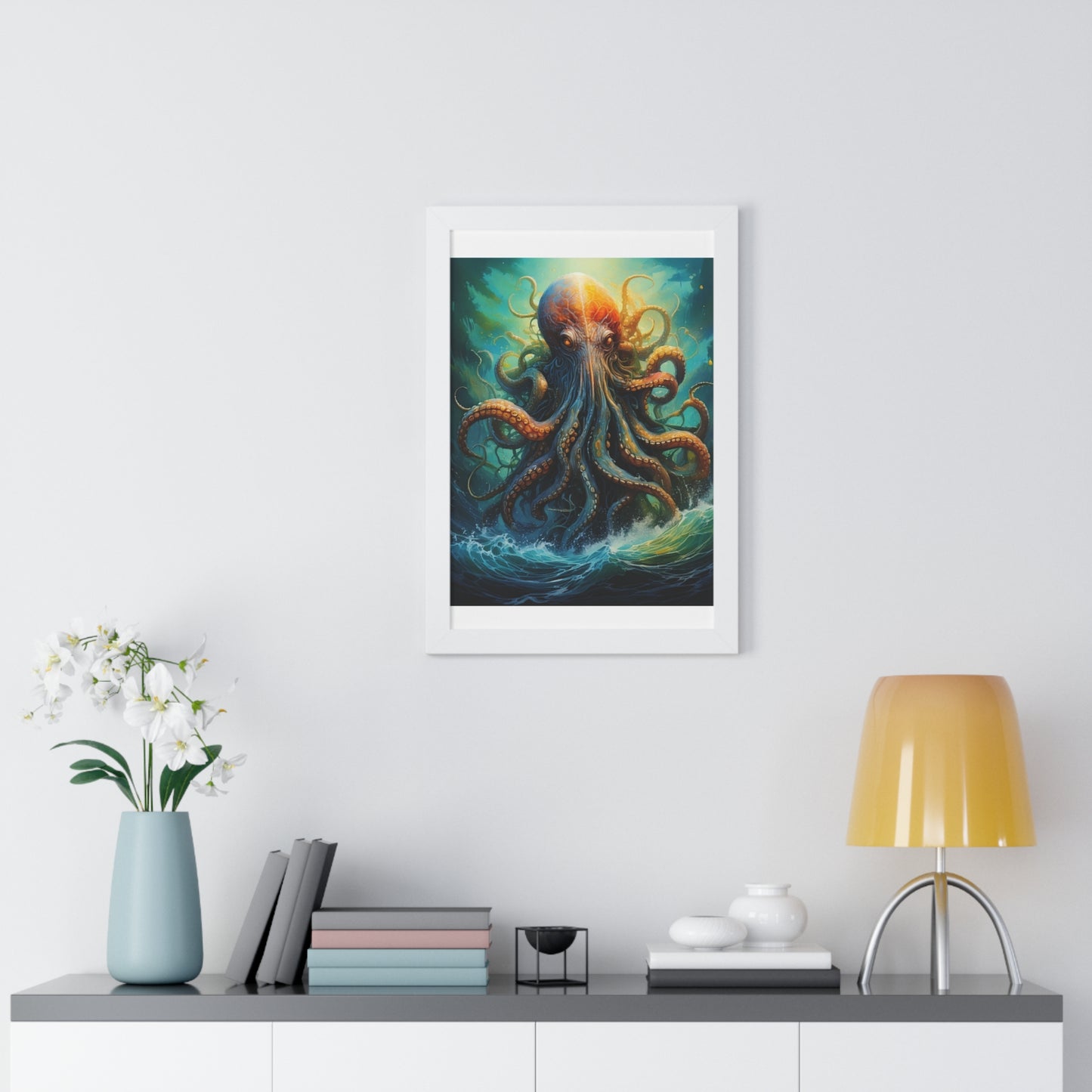 Octopus Art Print - Framed Vertical Poster for Nautical Decor