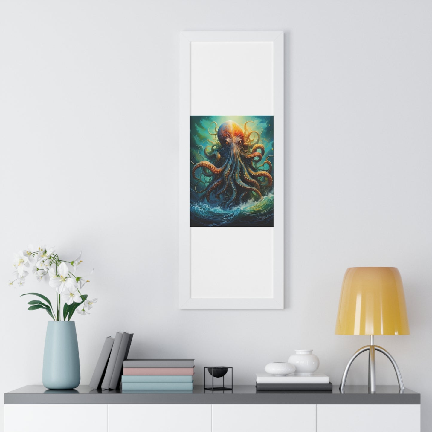 Octopus Art Print - Framed Vertical Poster for Nautical Decor