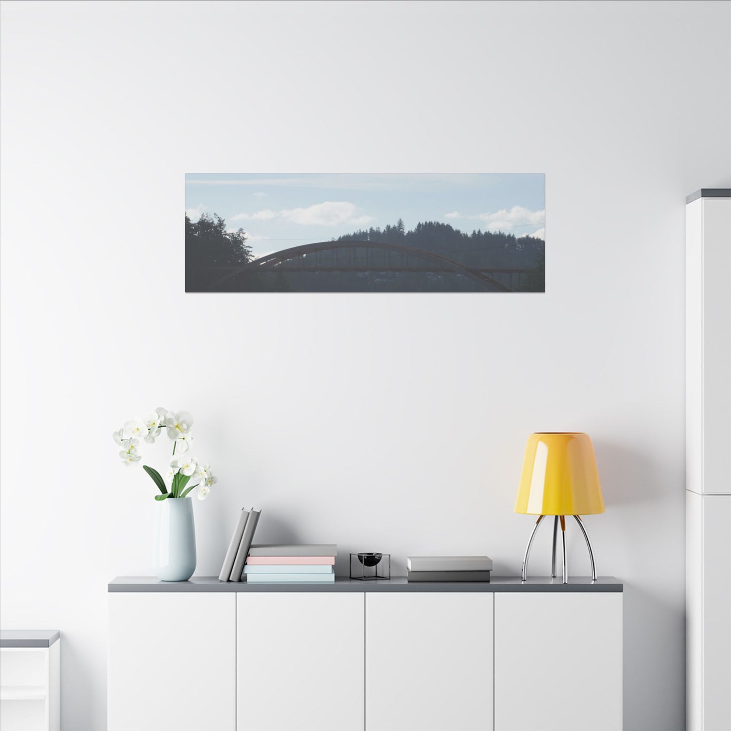 Scenic Bridge Matte Canvas Wall Art - Tranquil River Landscape