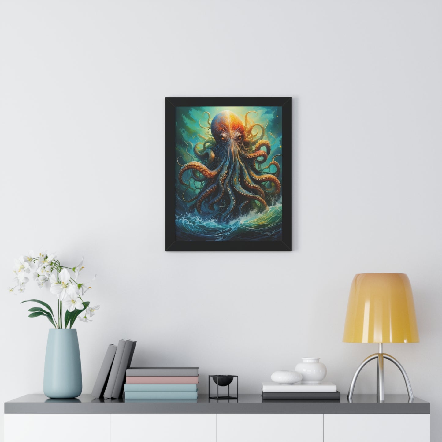 Octopus Art Print - Framed Vertical Poster for Nautical Decor