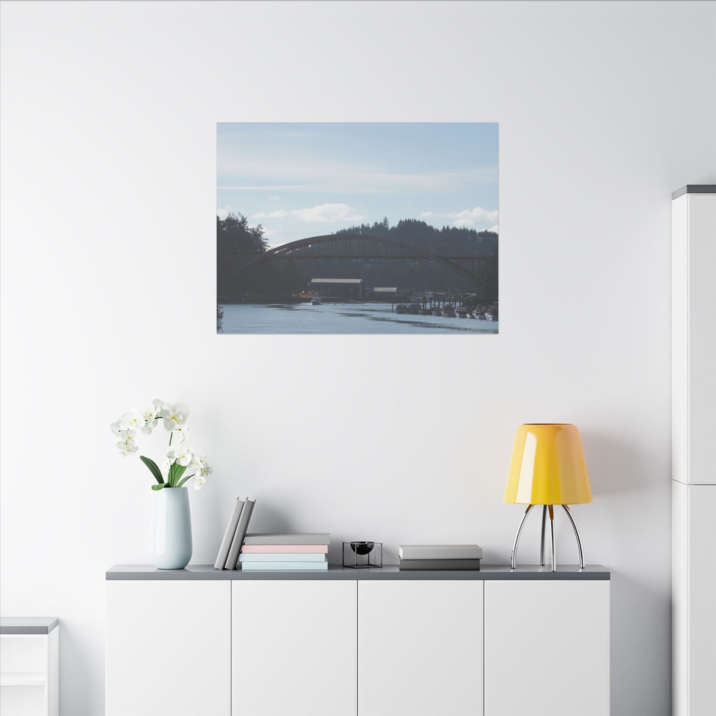 Scenic Bridge Matte Canvas Wall Art - Tranquil River Landscape