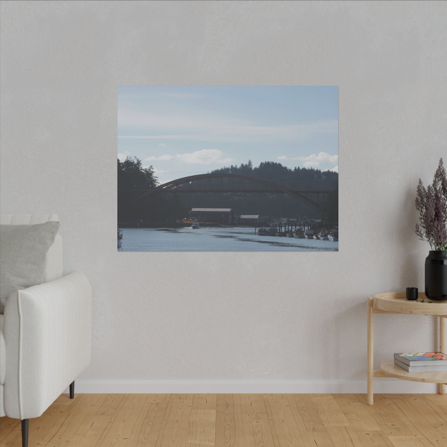 Scenic Bridge Matte Canvas Wall Art - Tranquil River Landscape