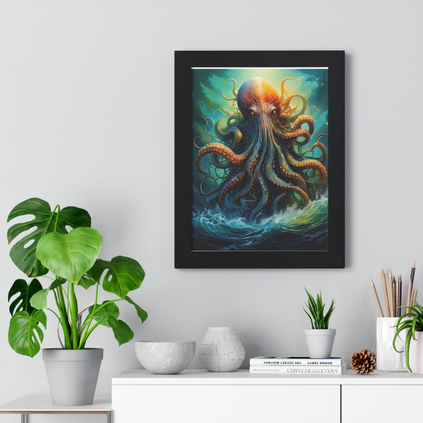 Octopus Art Print - Framed Vertical Poster for Nautical Decor