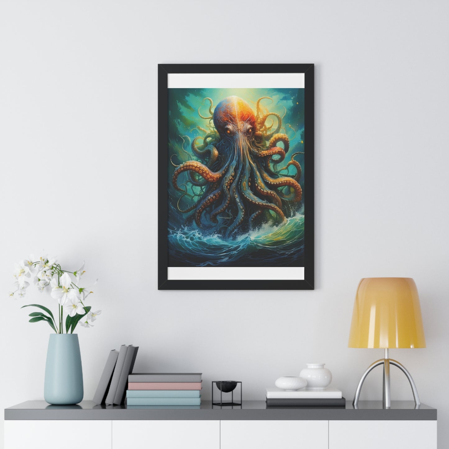 Octopus Art Print - Framed Vertical Poster for Nautical Decor