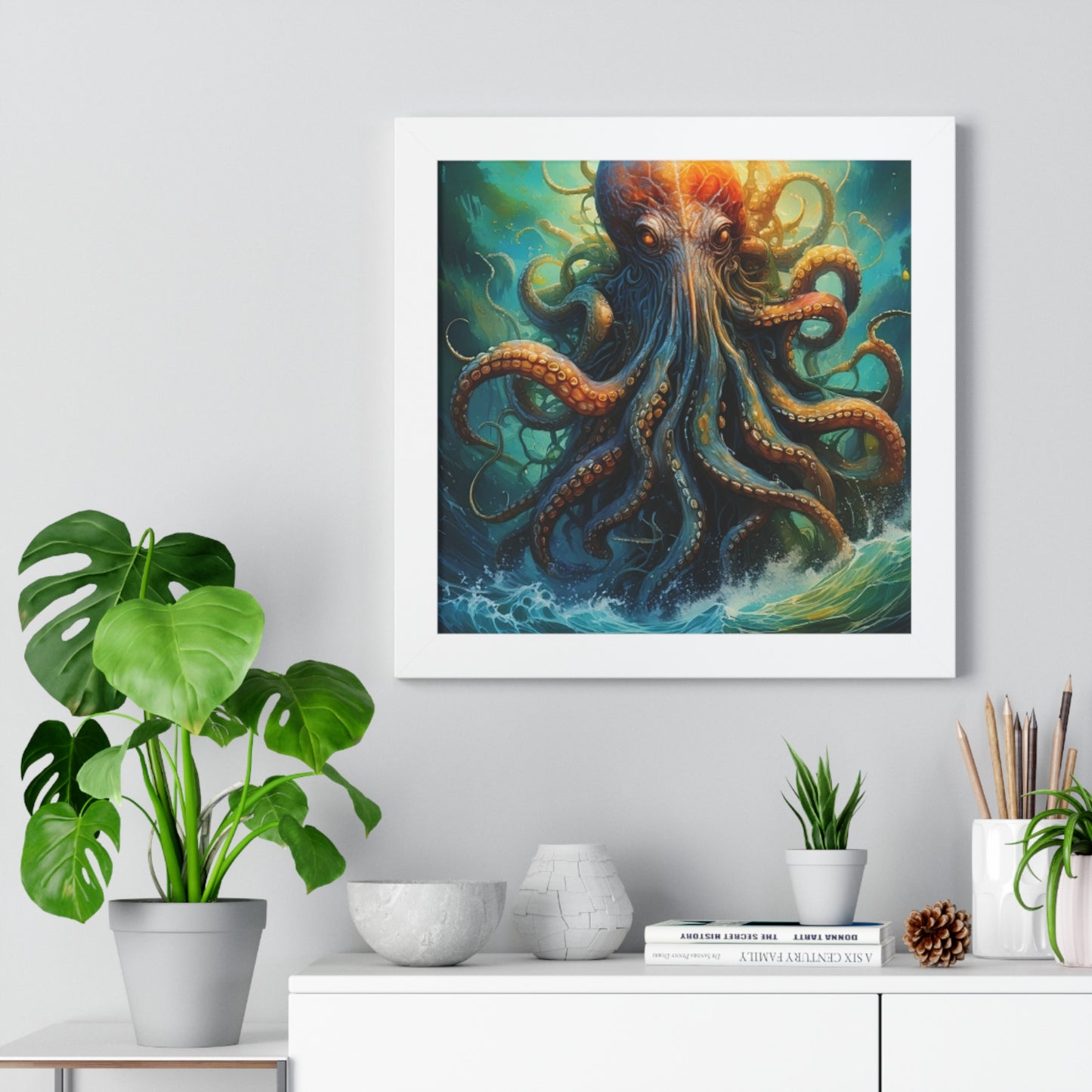 Octopus Art Print - Framed Vertical Poster for Nautical Decor