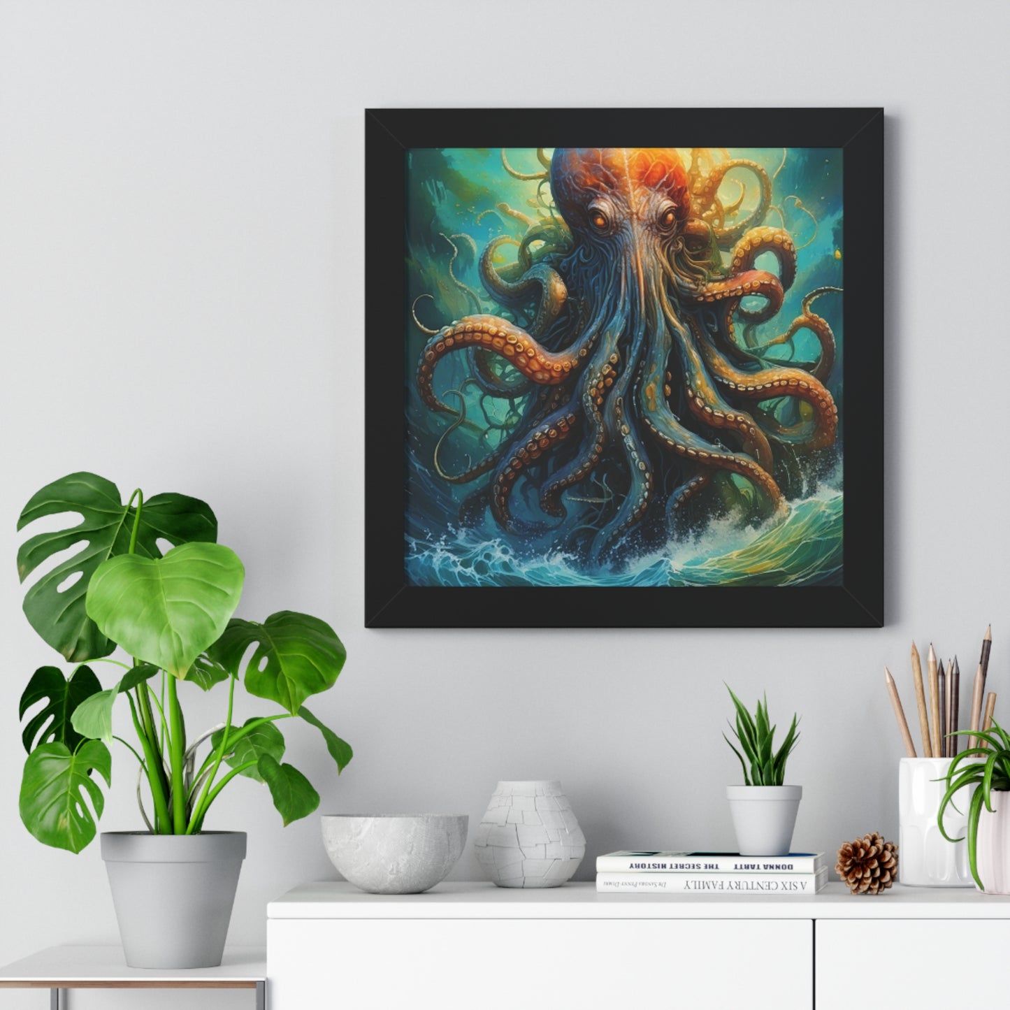 Octopus Art Print - Framed Vertical Poster for Nautical Decor