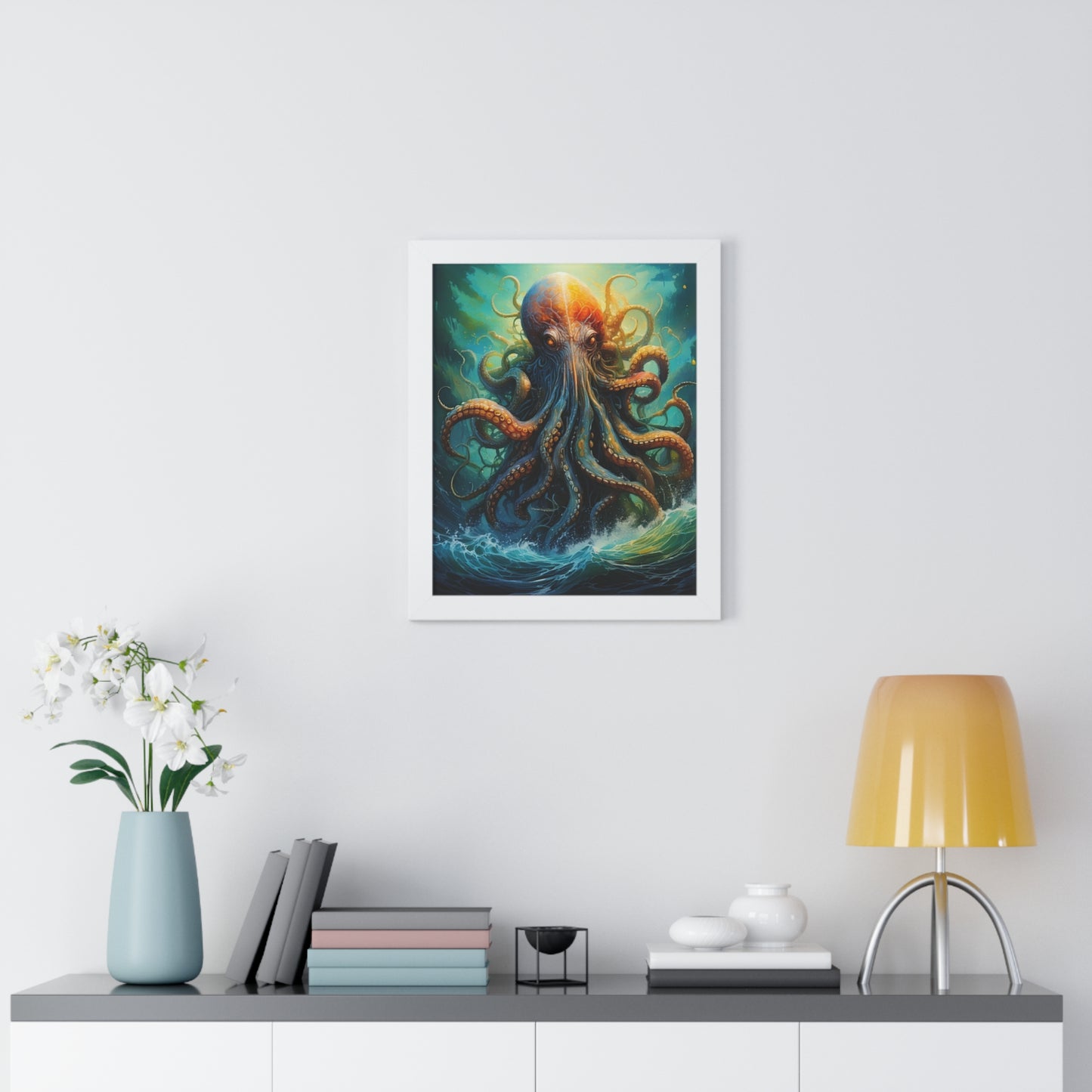 Octopus Art Print - Framed Vertical Poster for Nautical Decor