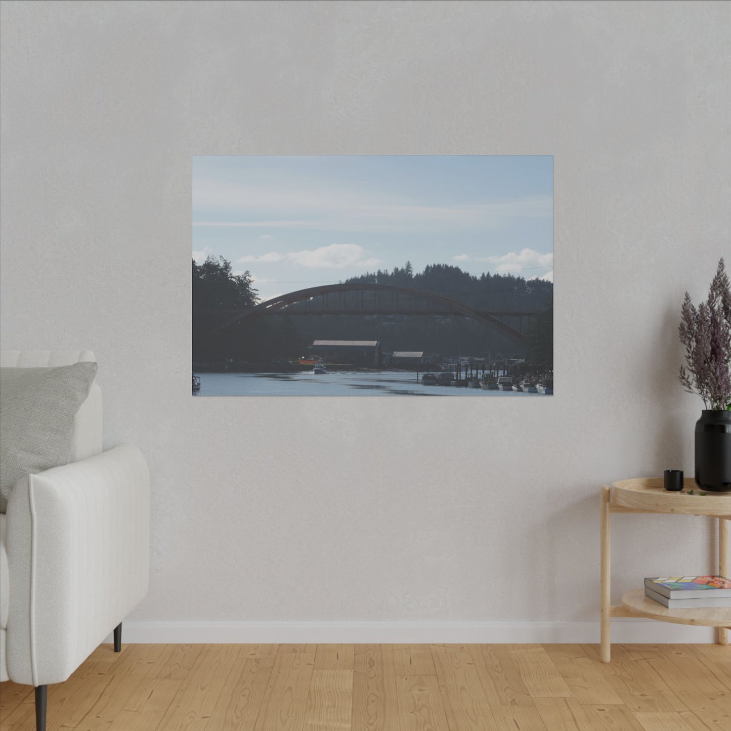 Scenic Bridge Matte Canvas Wall Art - Tranquil River Landscape