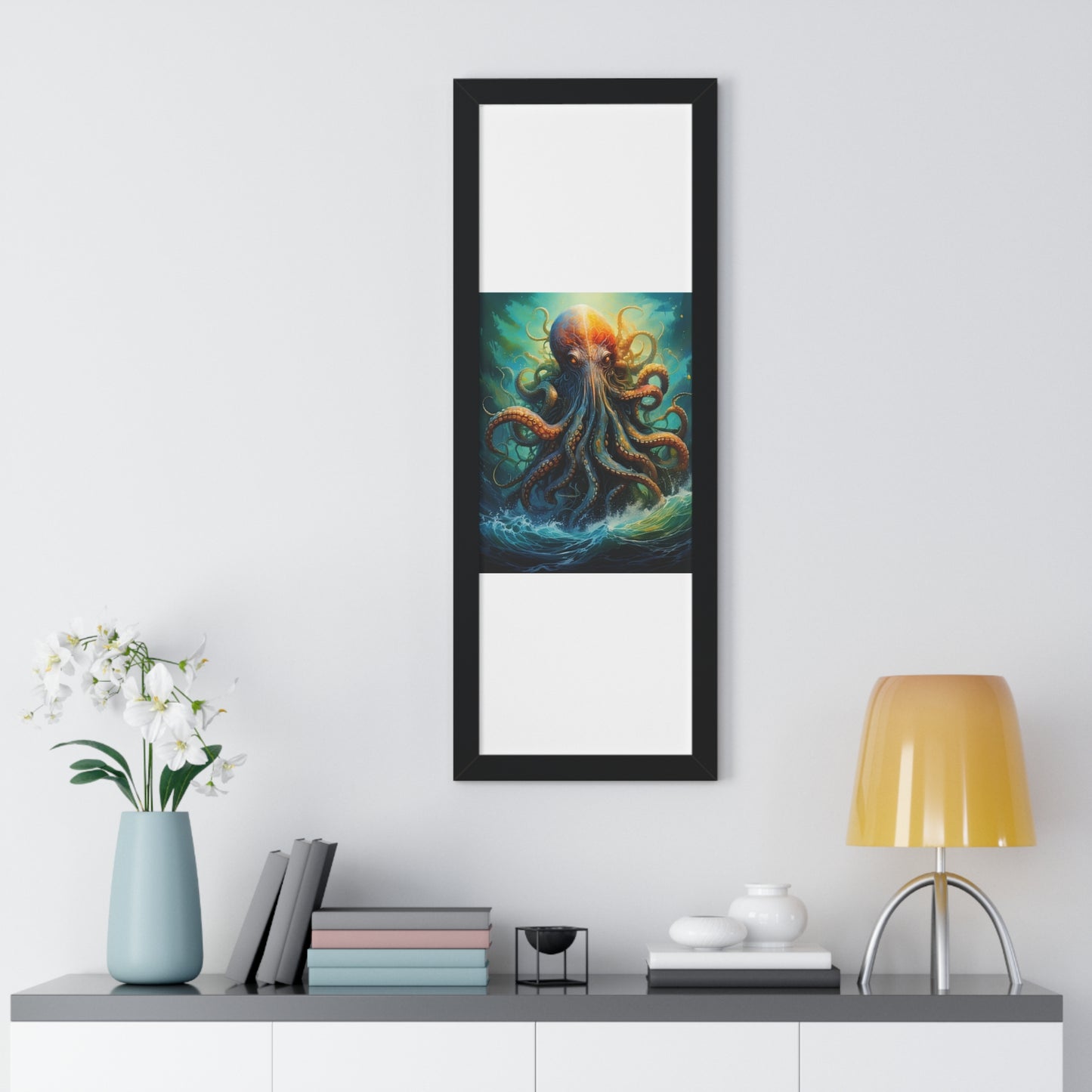 Octopus Art Print - Framed Vertical Poster for Nautical Decor