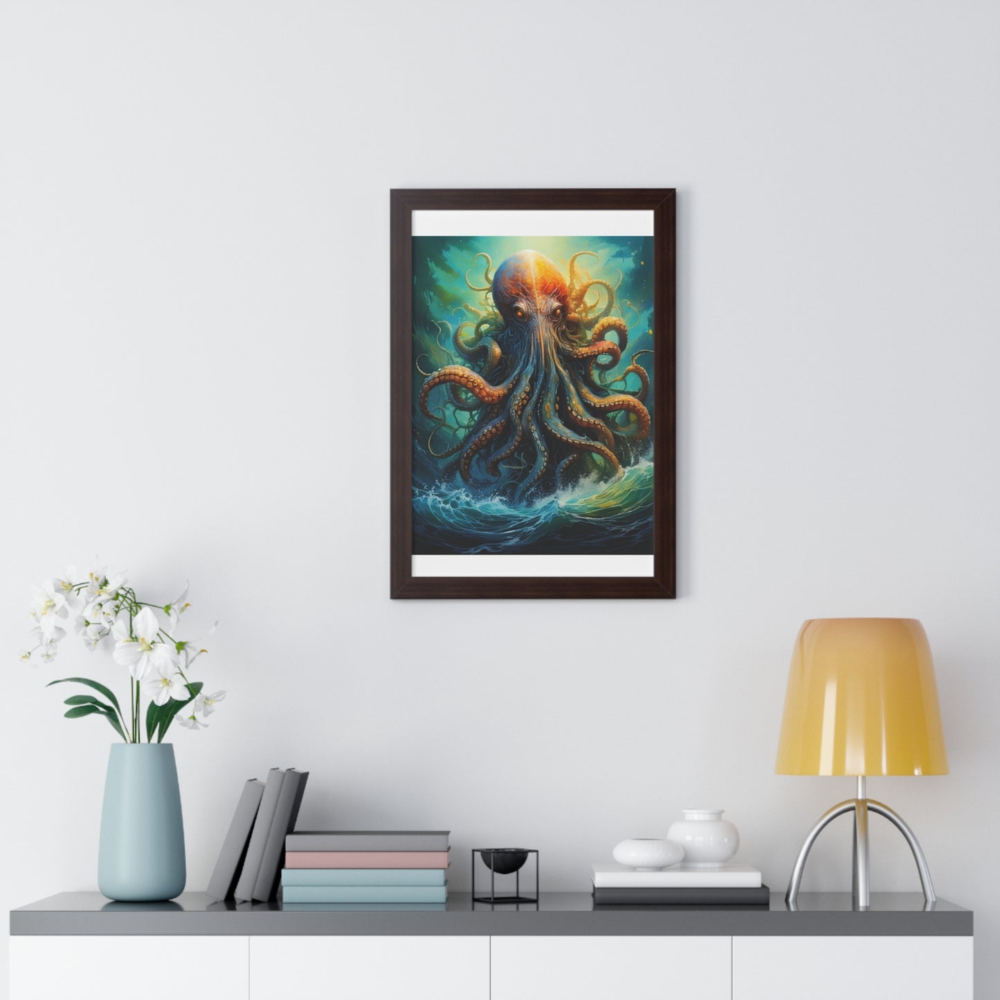 Octopus Art Print - Framed Vertical Poster for Nautical Decor