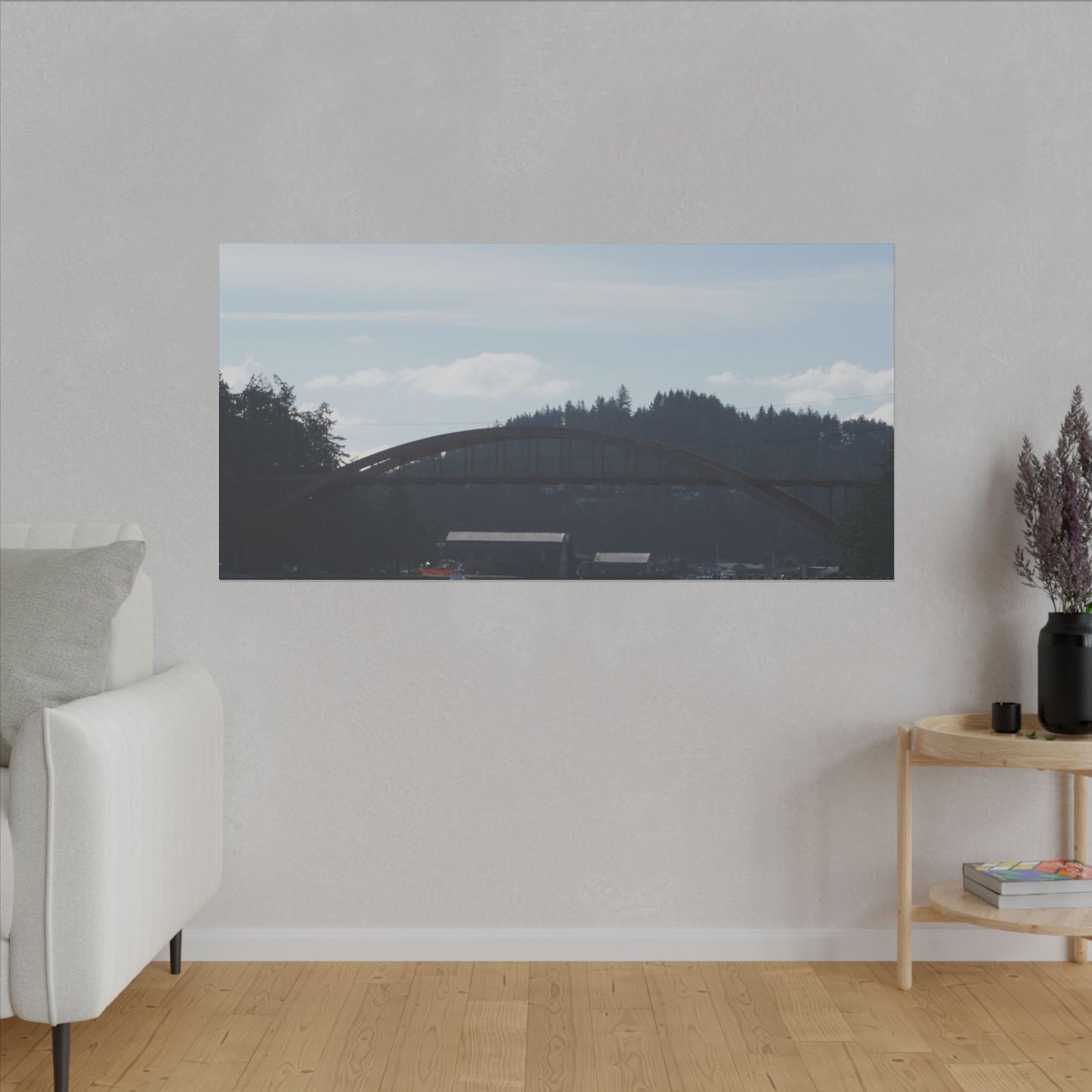 Scenic Bridge Matte Canvas Wall Art - Tranquil River Landscape