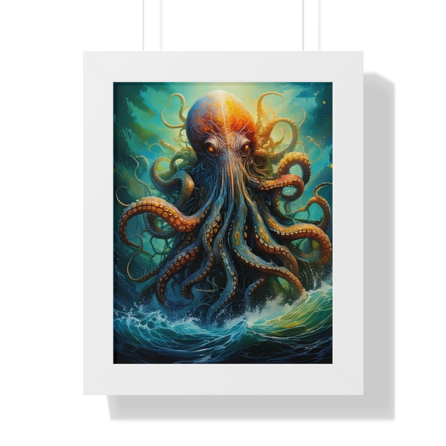 Octopus Art Print - Framed Vertical Poster for Nautical Decor