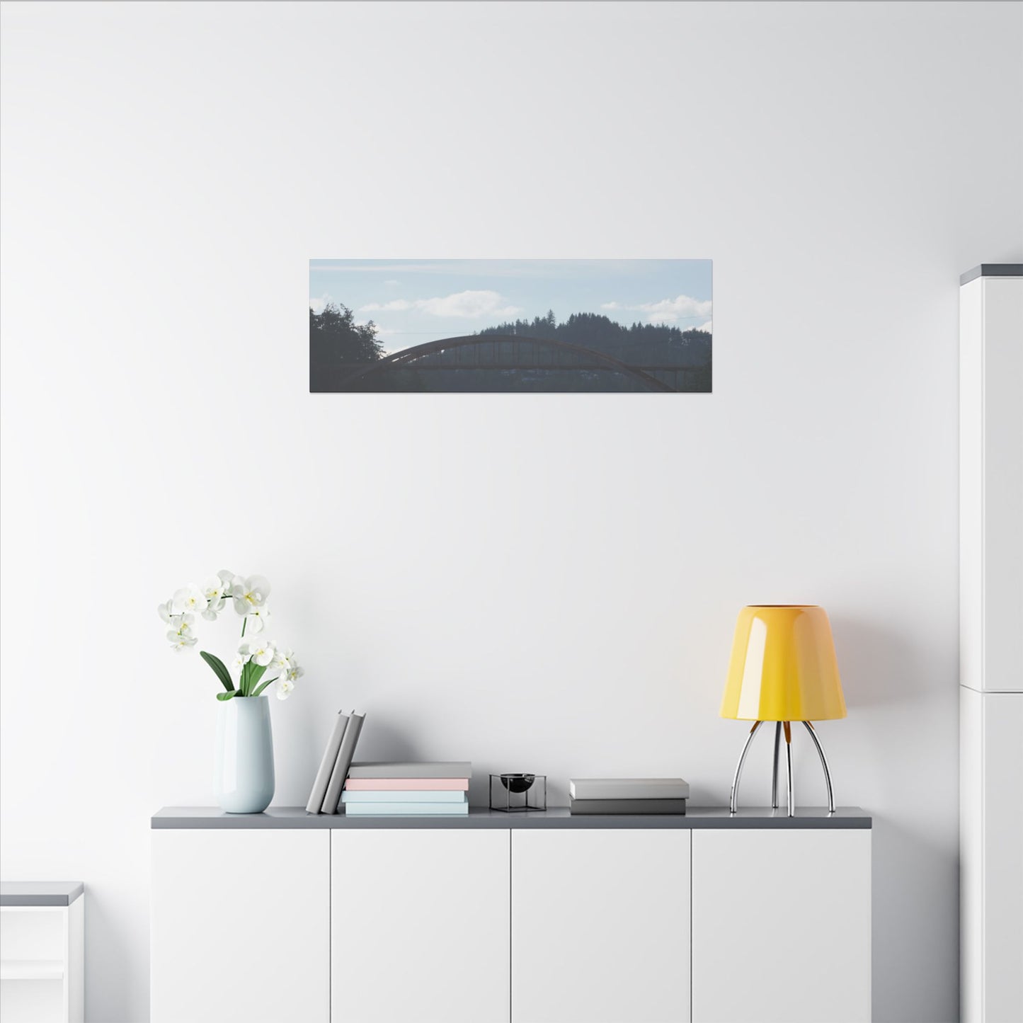 Scenic Bridge Matte Canvas Wall Art - Tranquil River Landscape