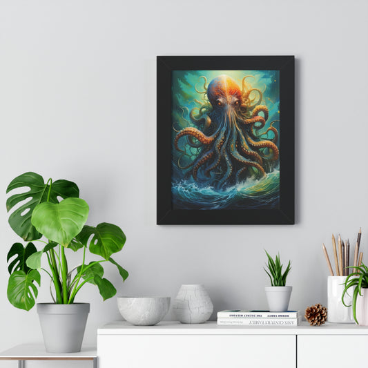 Octopus Art Print - Framed Vertical Poster for Nautical Decor