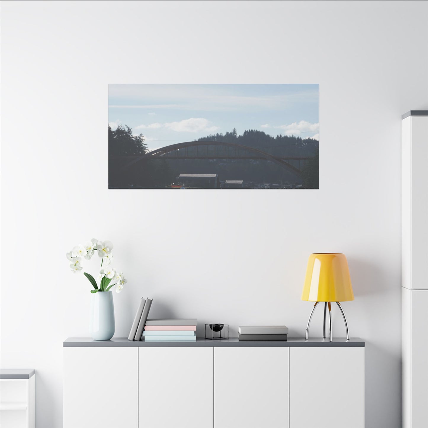 Scenic Bridge Matte Canvas Wall Art - Tranquil River Landscape