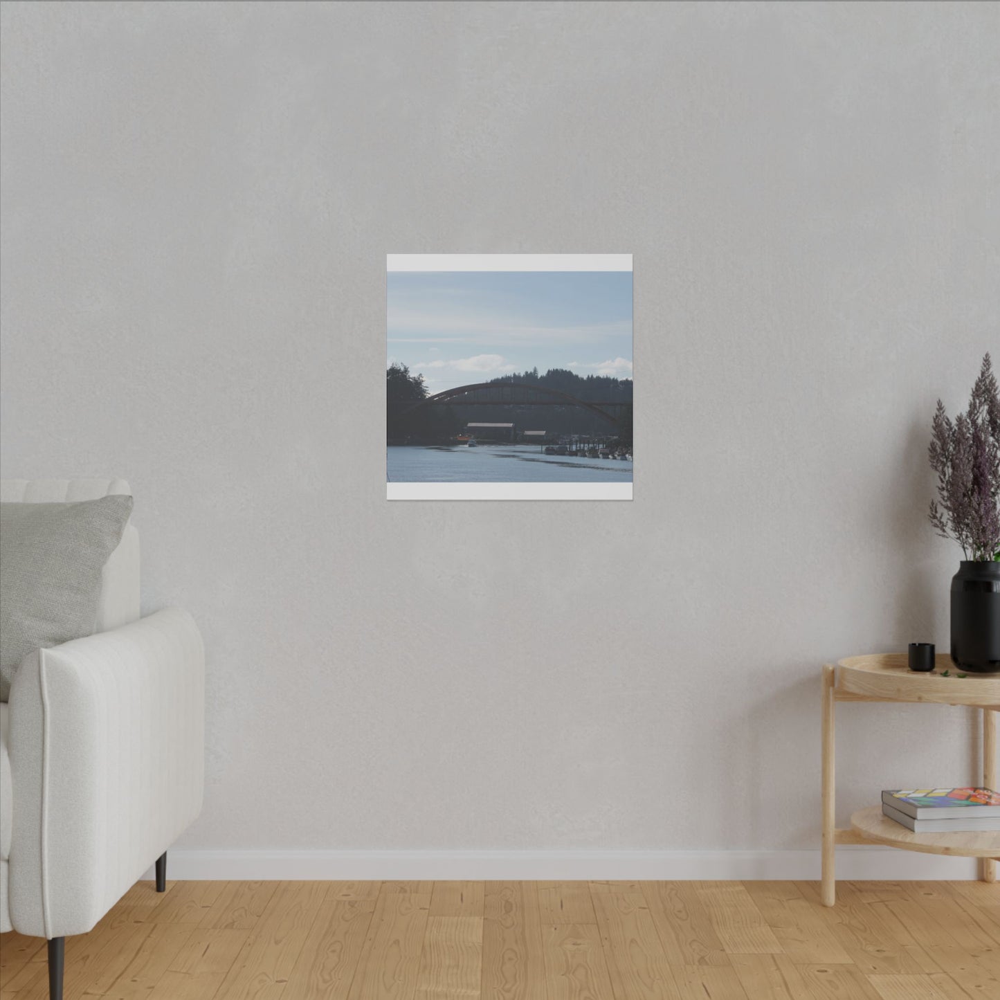 Scenic Bridge Matte Canvas Wall Art - Tranquil River Landscape