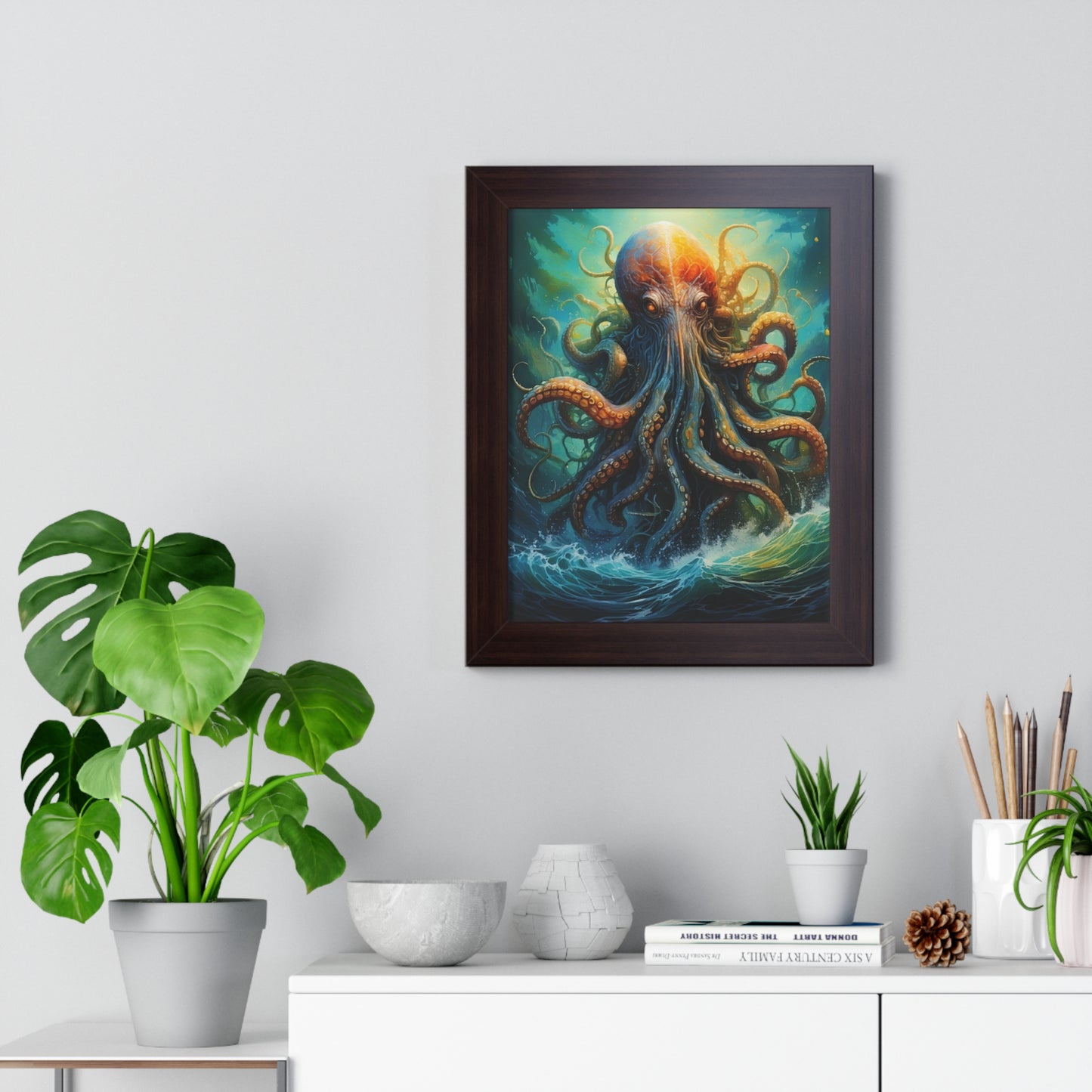 Octopus Art Print - Framed Vertical Poster for Nautical Decor